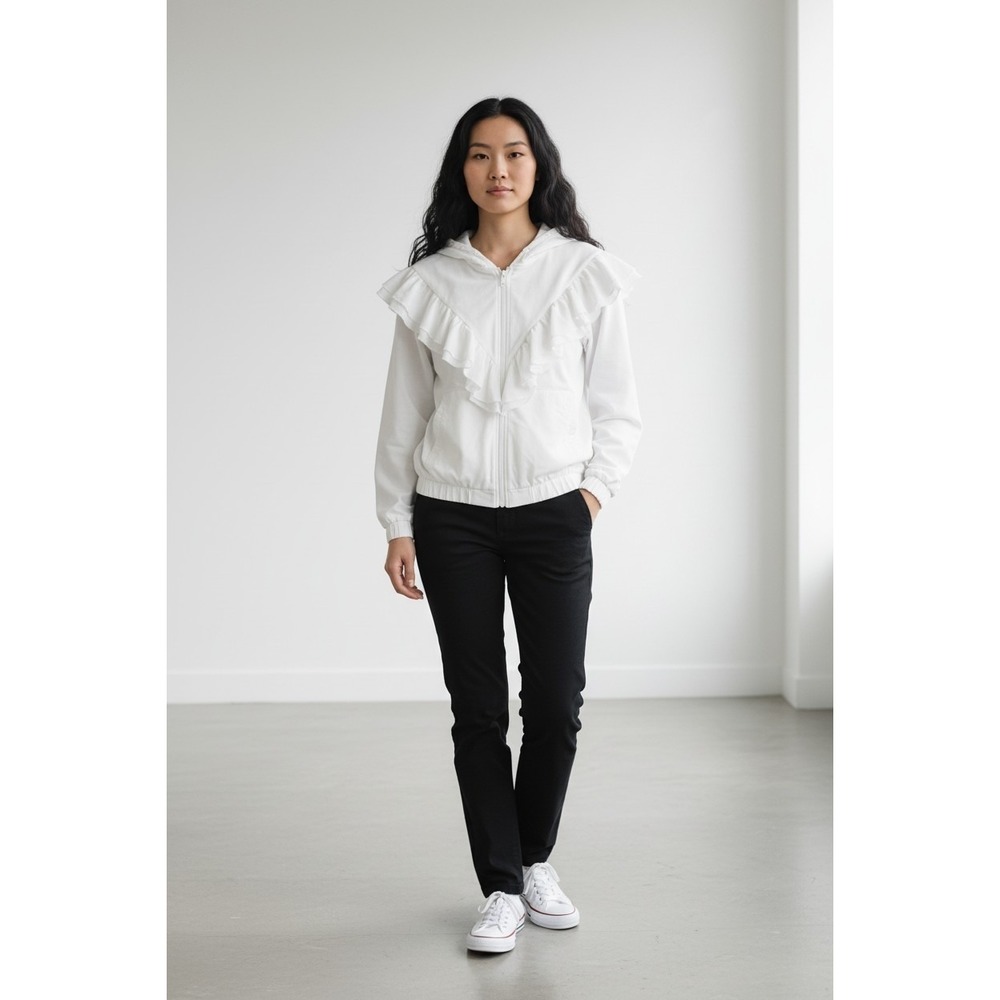 The Upside Joy Ruffle Hooded Zipper Jacket In White XS Women